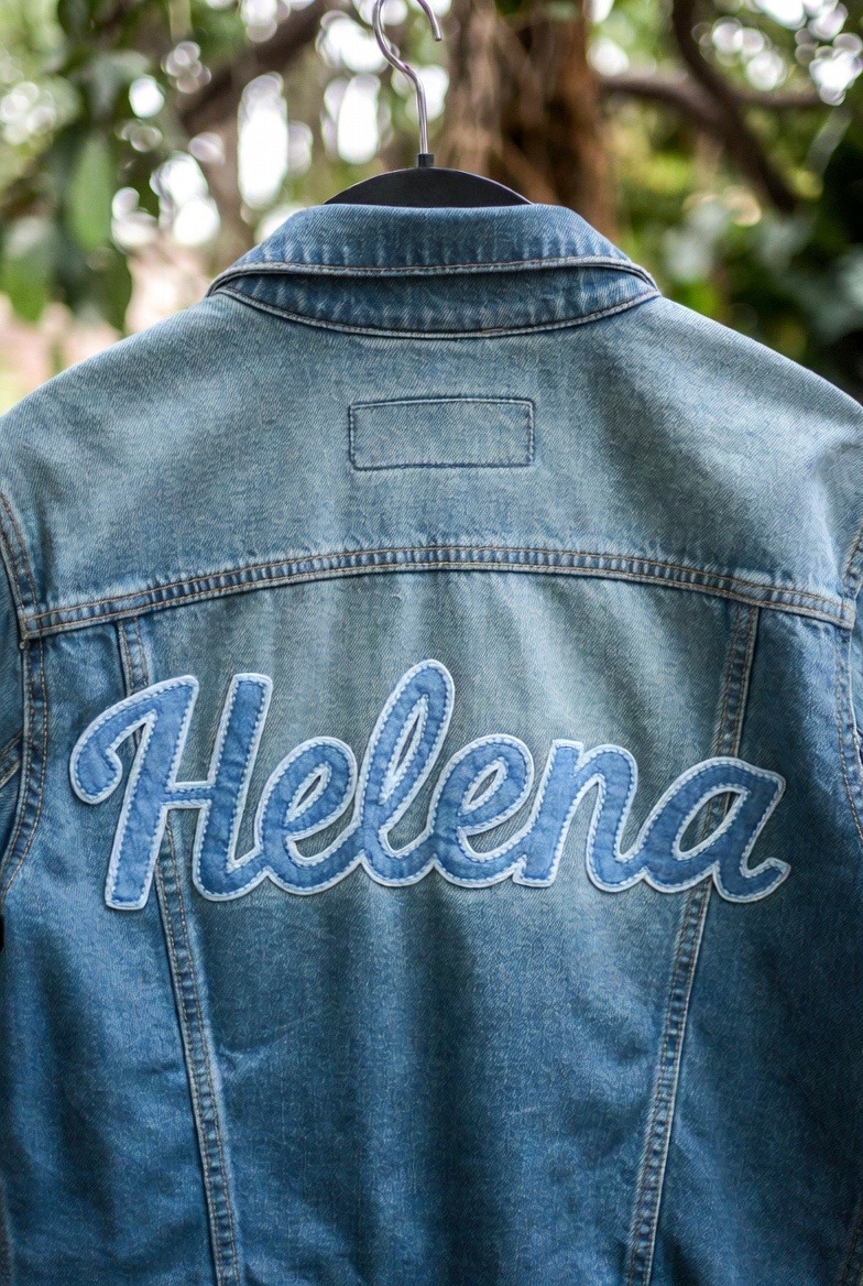Product photo - denim jacket with Helena name